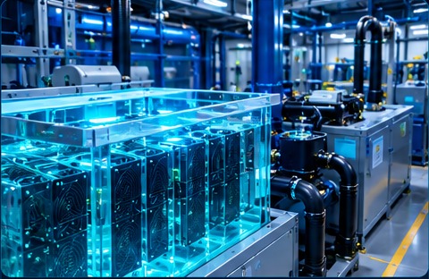 Illustrative liquid immersion cooling system for ASIC mining hardware