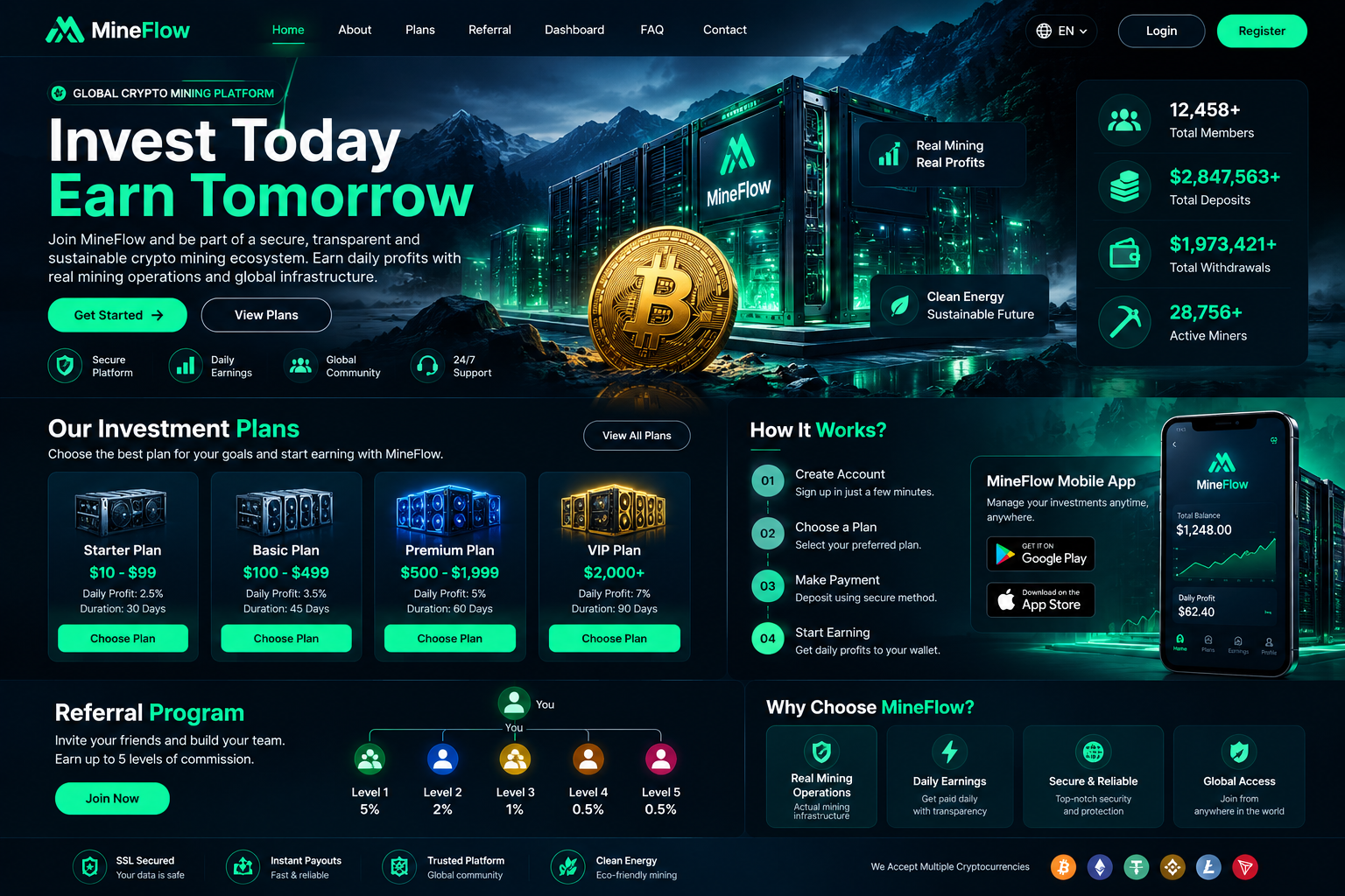 MineFlow website design preview